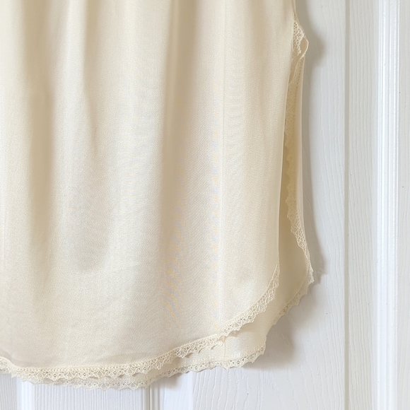 Vanity Fair 80's Vintage Silky Lace Trim High Waisted Mini Slip Skirt Cream L - Picture 5 of 10